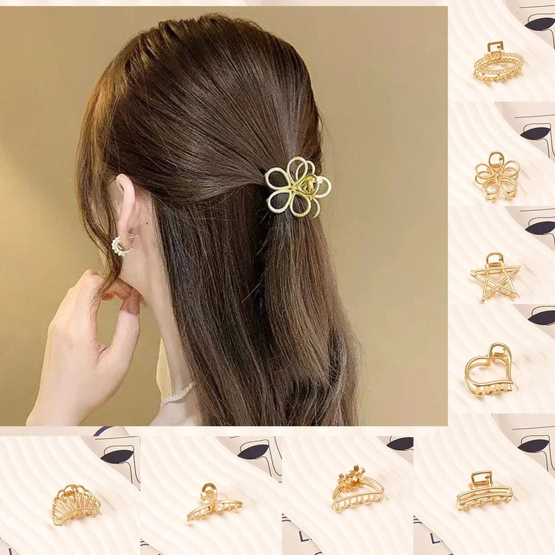 Small Hollow Heart Matte Metal Hair Claw Clips Simple Mini Gold Geometric Bangs Barrettes Hair Jaws for Women Girls Daily