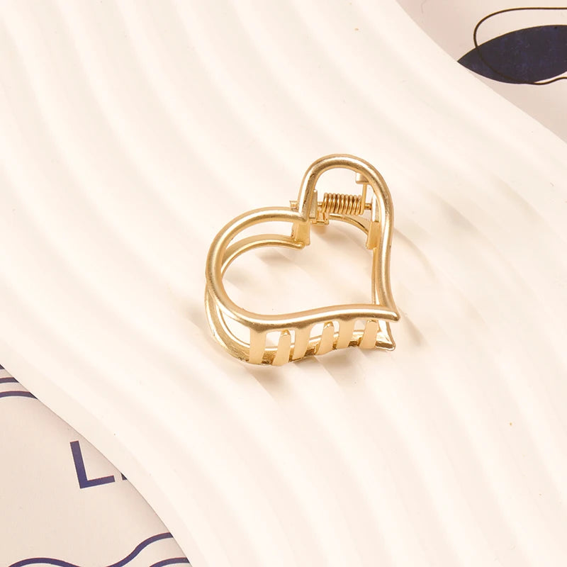 Small Hollow Heart Matte Metal Hair Claw Clips Simple Mini Gold Geometric Bangs Barrettes Hair Jaws for Women Girls Daily